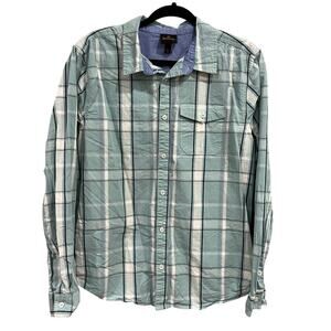 Bench Men's Light Teal Long Sleeve Button Down Plaid Top XL